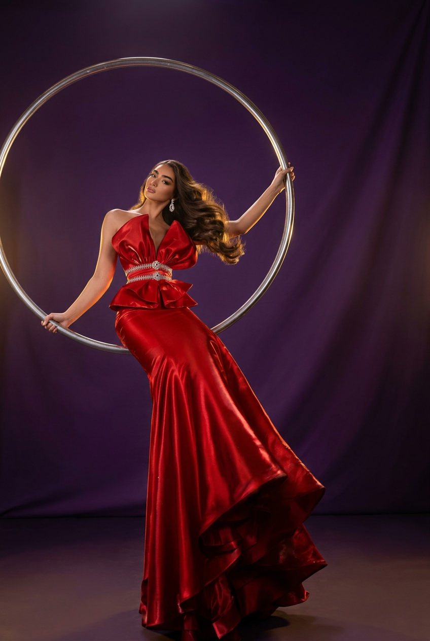 Crimson satin couture gown by Legacy International Couture